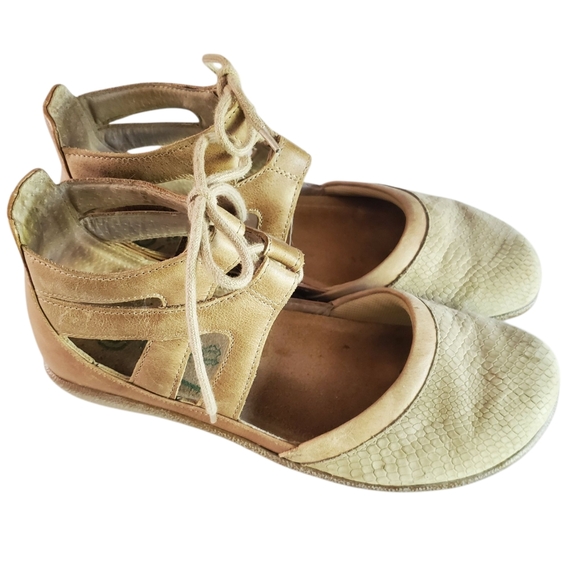 NAOT KATA Nuetral Tan Cream Snake Embossed Leather Lace-Up Sandals Women's SZ‎ 7 - Picture 4 of 10